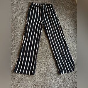 H&M Black Pull On Pants with White and Cream Vertical Stripes